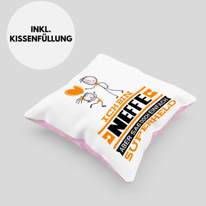 Neffe Geschenk Kissen mit Füllung 40x40 Ich Bin Neffe Aber Sag Doch Einfach Superheld Lustige Geschenkdiee für Neffe (Grau) Rosa Trendation