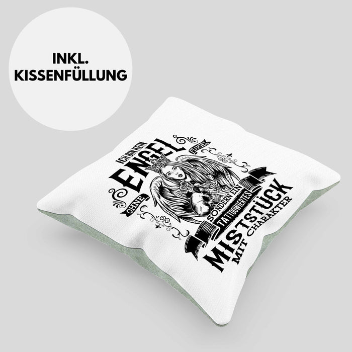 Tattoo Kissen mit Füllung 40x40 Spruch Tätowiererin Geschenk Frauen Geschenkidee (Grau) Grün Trendation