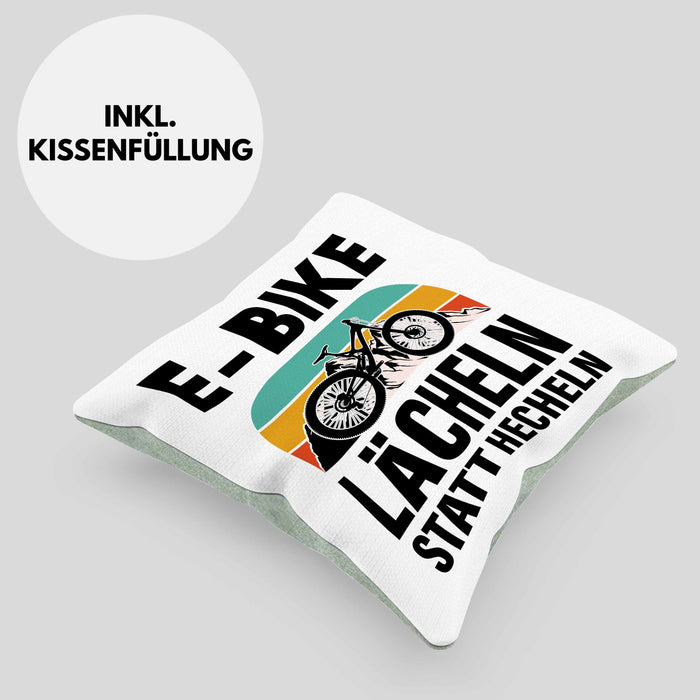 Elektrofahrrad E-Bike Kissen mit Füllung 40x40 mit Spruch Geschenk Ebike Lustige Geschenke Rentner (Grau) Grün Trendation