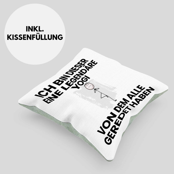 Yogi Geschenk Kissen mit Füllung 40x40 Lustige Geschenkidee Geburtstag für Yogi Ich Bin Dieser Legendäre Yogi Von Dem Alle Geredet Haben (Grau) Grün Trendation