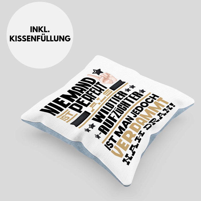 Wildtieraufzüchter Geschenk Kissen mit Füllung 40x40 Lustige Geschenkidee für Wildtieraufzüchter Geburtstag Niemand Ist Perfekt Aber Als Wildtieraufzüchter Ist Man Nah Dran (Grau) Blau Trendation