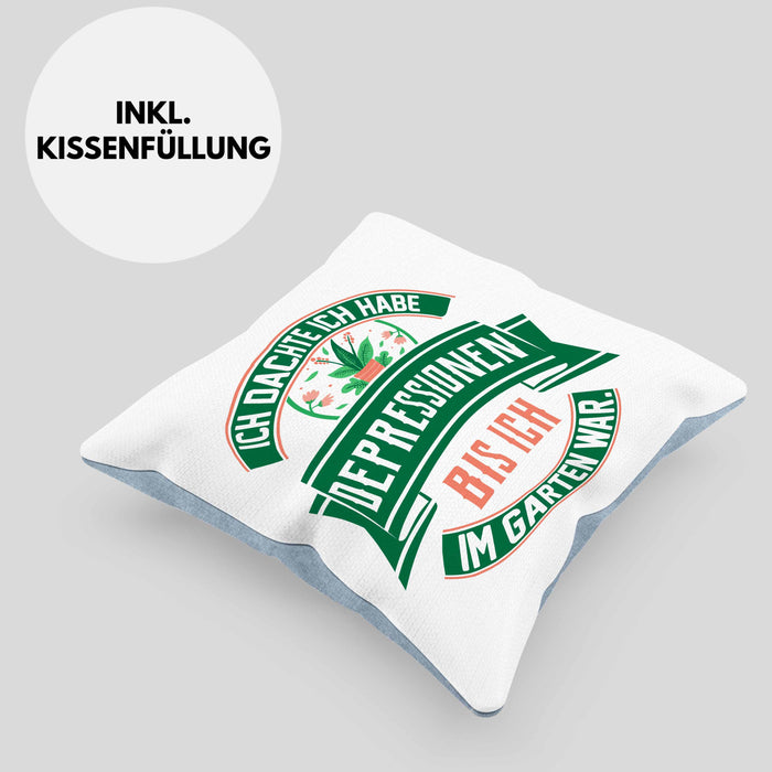 Gärtner Geschenk Kissen mit Füllung 40x40 Spruch Ich Dachte Ich Habe Depressionen Bis Ich Im Garten War Geschenkidee Hobbygärtner (Grau) Blau Trendation