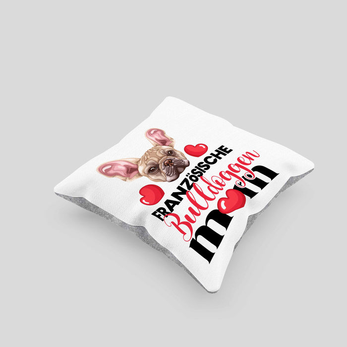 Französische Bulldogge Besitzer Mom Mama Kissen mit Füllung 40x40 Geschenk Lustiger Spruch Geschenkidee Französische Bulldogge Besitzerin (Grau) Grau Trendation