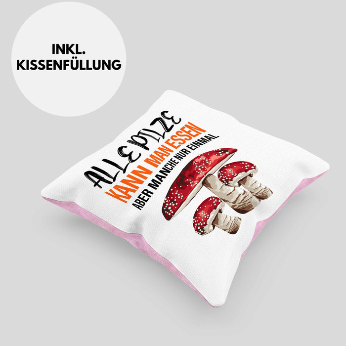 Pilzsammler Geschenk Kissen mit Füllung 40x40 Pilze Sammeln Geschenkidee Pilzsucher Pilzliebhaber (Grau) Rosa Trendation