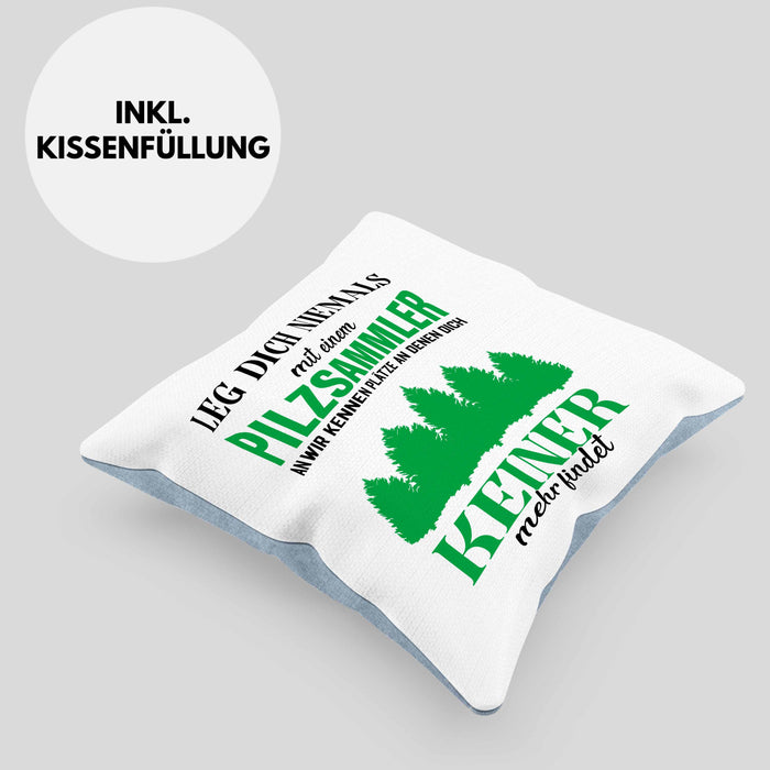 Pilzsammler Geschenk Kissen mit Füllung 40x40 Pilze Sammeln Geschenkidee Pilzsucher Pilzliebhaber Lustig (Grau) Blau Trendation