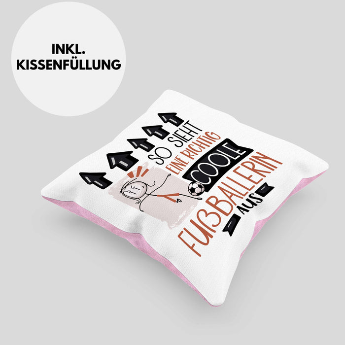 Fußballerin Geschenk Kissen mit Füllung 40x40 Lustig Geschenkidee für Fußballerin Geburtstag So Sieht Eine Richtig Coole Fußballerin Aus Frauen Spruch (Grau) Rosa Trendation