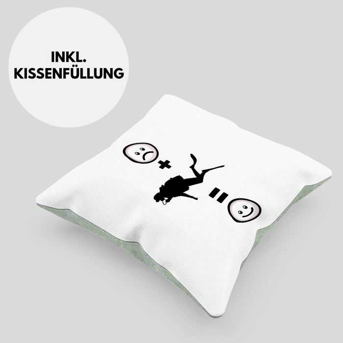 Tauchen Kissen mit Füllung 40x40 Geschenk für Taucher :( + Tauchen = :) Lustige Geschenkidee Geburtstag (Grau) Grün Trendation