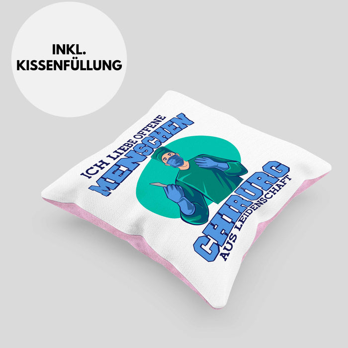 Lustige Chirurg-Kissen mit Füllung 40x40 "Ich liebe offene Menschen" Geschenk für Chirurgen (Grau) Rosa Trendation