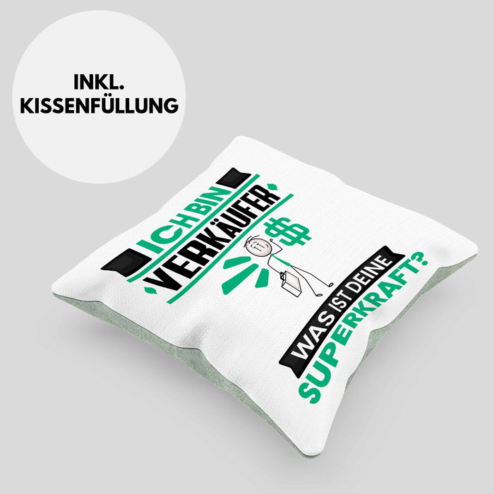 Verkäufer Kissen mit Füllung 40x40 Geschenk für Verkäufer Geburtstag Lustiger Spruch Was Ist Deine Superkraft (Grau) Grün Trendation