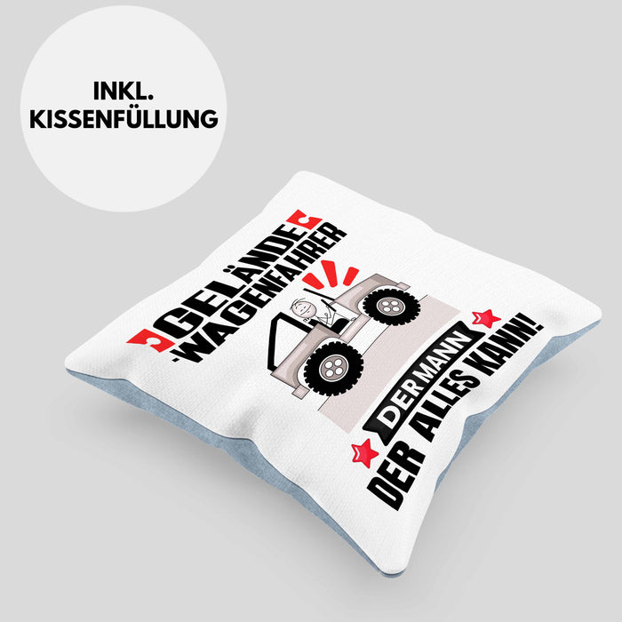 Geländewagenfahrer Kissen mit Füllung 40x40 Geschenk für Geländewagenfahrer Der Mann Der Alles Kann Geschenkidee zum Geburtstag (Grau) Blau Trendation