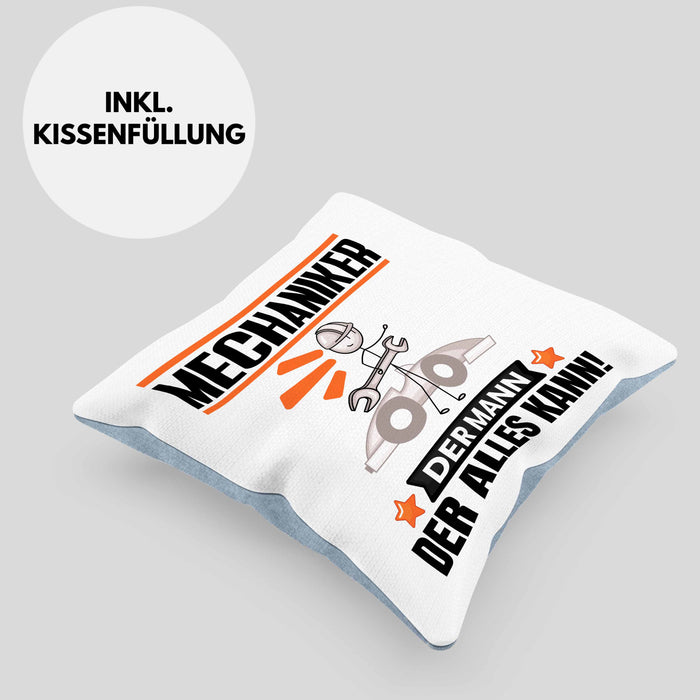 Mechaniker Kissen mit Füllung 40x40 Geschenk für Mechaniker Der Mann Der Alles Kann Geschenkidee zum Geburtstag (Grau) Blau Trendation