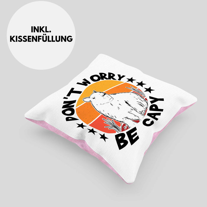 Don't Worry Be Capy Kissen mit Füllung 40x40 Capybara Tier Geschenk für Capybara Liebhaber (Grau) Rosa Trendation