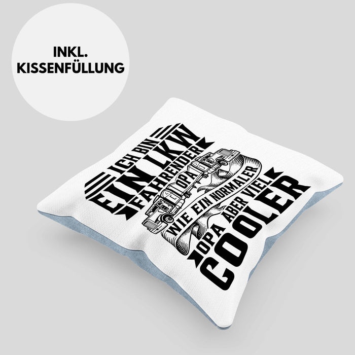 LKW Opa Kissen mit Füllung 40x40 Geschenk Ich Bin Ein LKW Fahrender Opa Wie Ein Normaler Opa Nur Viel Cooler Vatertag (Grau) Blau Trendation