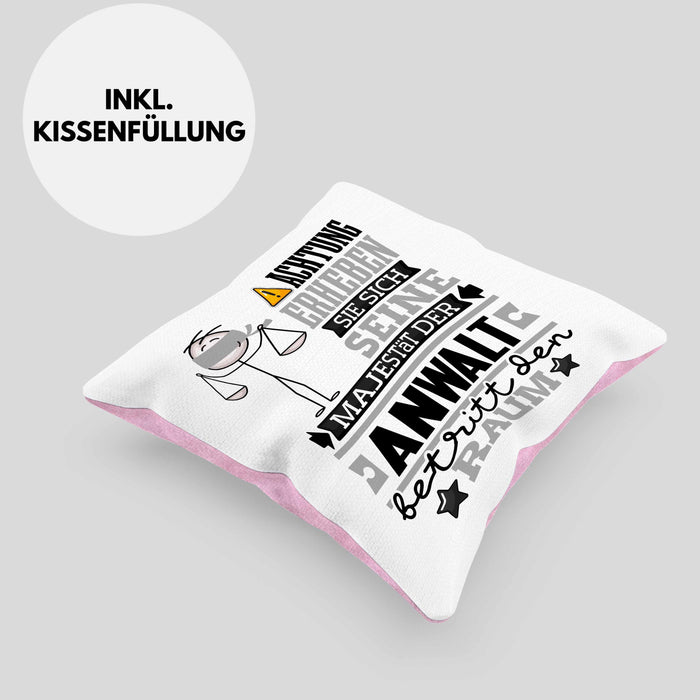 Anwalt Geschenk Kissen mit Füllung 40x40 Lustiger Spruch Erheben Sie Sich Der Anwalt Betritt den Raum (Grau) Rosa Trendation