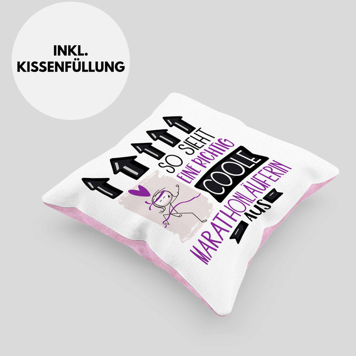 Marathonläuferin Geschenk Kissen mit Füllung 40x40 Lustig Geschenkidee für Marathonläuferin Geburtstag So Sieht Eine Richtig Coole Marathonläuferin Aus Frauen Spruch (Grau) Rosa Trendation