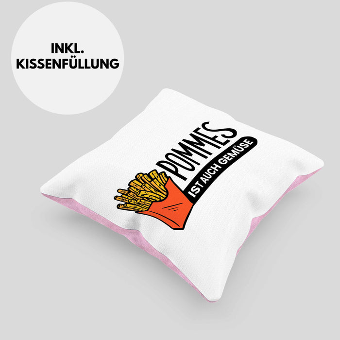 Lustige Kissen mit Füllung 40x40 mit Spruch "Pommes Ist Auch Gemüse" Pommes-Liebhaber (Grau) Rosa Trendation