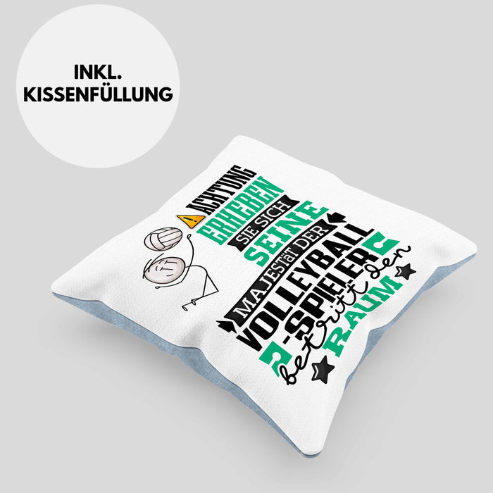 Volleyballspieler Geschenk Kissen mit Füllung 40x40 Lustiger Spruch Erheben Sie Sich Der Volleyballspieler Betritt den Raum (Grau) Blau Trendation