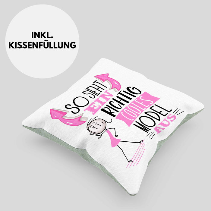 Model Kissen mit Füllung 40x40 Geschenk So Sieht Ein RIchtig Cooles Model Aus Geschenkidee Lustiger Spruch Geburtstag (Grau) Grün Trendation