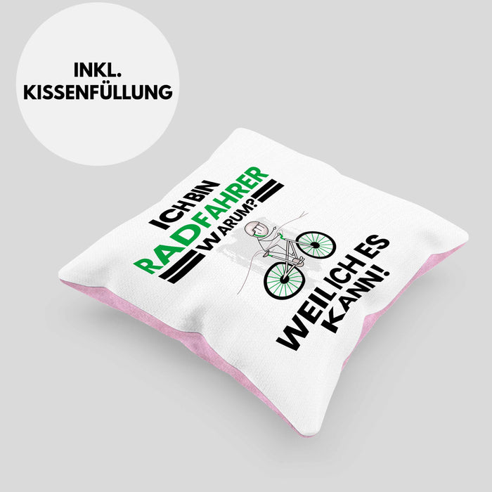Radfahrer Geschenk Kissen mit Füllung 40x40 Lustiger Spruch Ich Bin Radfahrer Warum Weil Ich Es Kann Geschenkidee Bester Radfahrer Geburtstag (Grau) Rosa Trendation