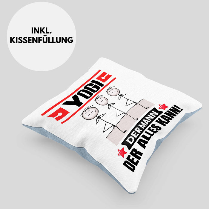 Yogi Kissen mit Füllung 40x40 Geschenk für Yogi Der Mann Der Alles Kann Geschenkidee zum Geburtstag (Grau) Blau Trendation