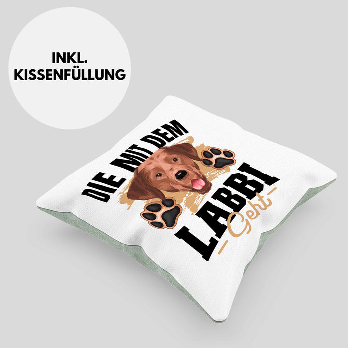 Die Mit Dem Labbi Geht Kissen mit Füllung 40x40 Gassi Gehen Labrador Besitzerin Geschenkidee Frauchen Geschenk (Grau) Grün Trendation