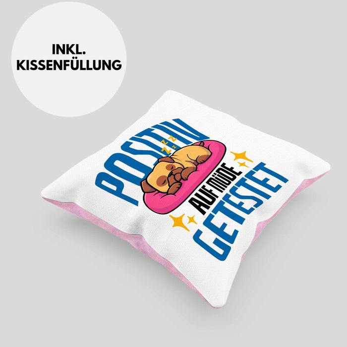 Lustige Kissen mit Füllung 40x40 "Positiv auf Müde Getestet" - Geschenkidee für Hunde-Liebhaber (Grau) Rosa Trendation