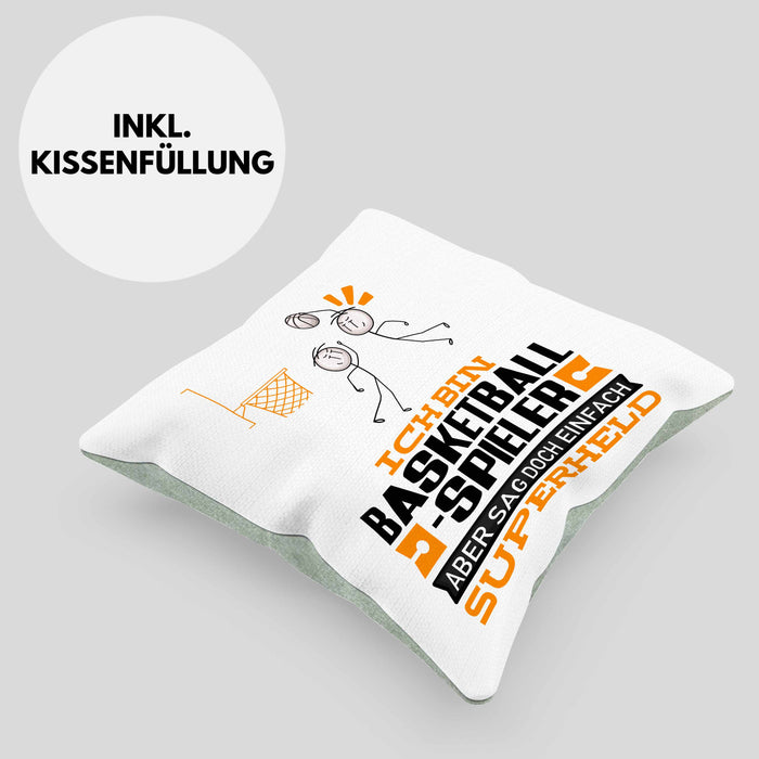 Basketballspieler Geschenk Kissen mit Füllung 40x40 Ich Bin Basketballspieler Aber Sag Doch Einfach Superheld Lustige Geschenkdiee für Basketballspieler (Grau) Grün Trendation