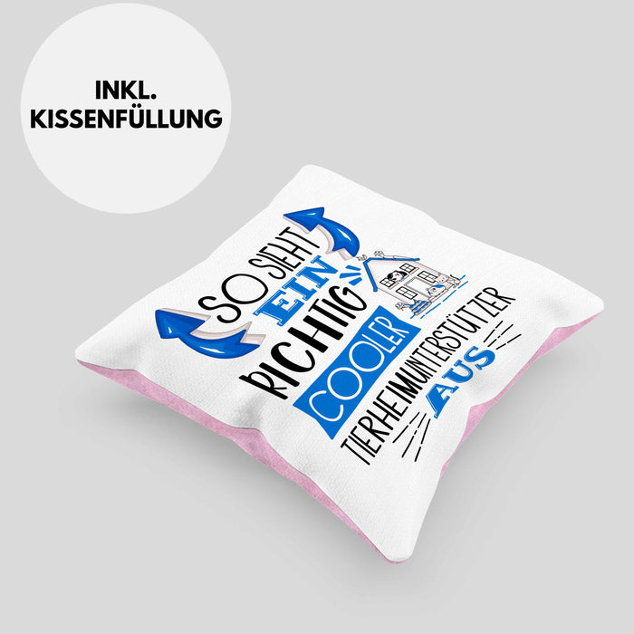 So Sieht Ein Richtig Cooler Tierheimunterstützer Aus Kissen mit Füllung 40x40 Geschenk für Tierheim Geschenkidee Spruch (Grau) Rosa Trendation