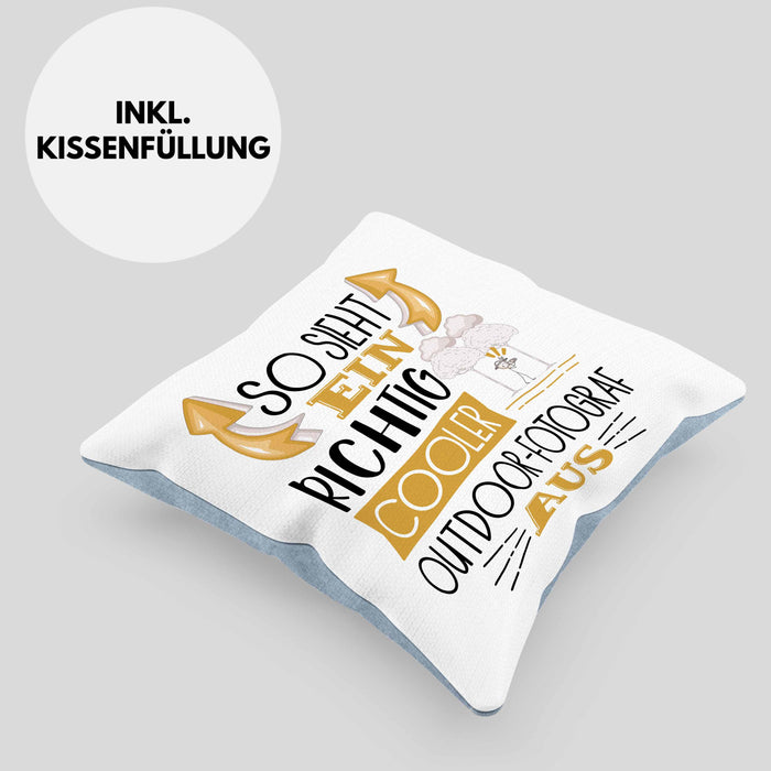 So Sieht Ein Richtig Cooler Outdoor-Fotograf Aus Kissen mit Füllung 40x40 Geschenk für Outdoor-Fotograf Geburtstag Geschenkdiee (Grau) Blau Trendation