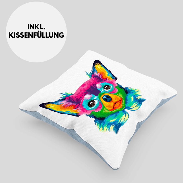 Chihuhahua Mama Besitzer Kissen mit Füllung 40x40 Geschenkidee Frauchen Herrchen Herz Bunte geschenkidee (Grau) Blau Trendation