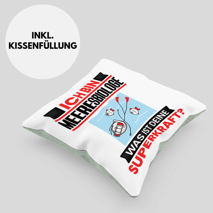 Meeresbiologe Kissen mit Füllung 40x40 Geschenk für Meeresbiologe Geburtstag Lustiger Spruch Was Ist Deine Superkraft (Grau) Grün Trendation