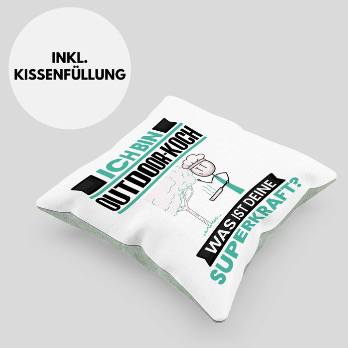 Outdoor-Koch Kissen mit Füllung 40x40 Geschenk für Outdoor-Koch Geburtstag Lustiger Spruch Was Ist Deine Superkraft (Grau) Grün Trendation