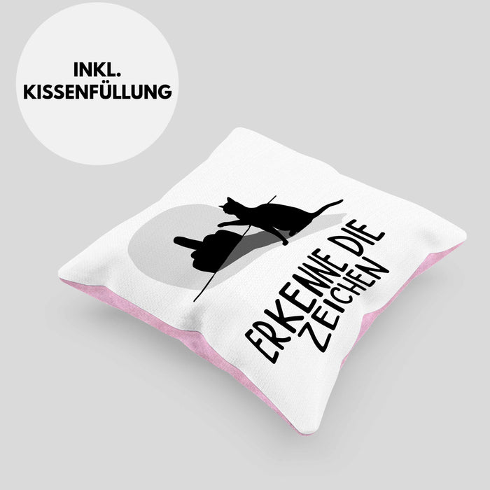 Erkenne Die Zeichen Kissen mit Füllung 40x40 Geschenk Kissen mit Füllung 40x40 Mittelfing** Geschenkidee Sarkasmus Spruch (Grau) Rosa Trendation