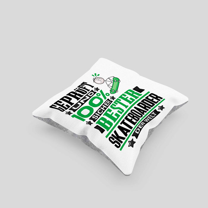 Skateboarder Geschenk Lustiger Spruch für Skateboarder Geschenkidee Bester Skateboarder Der WeltKissen mit Füllung 40x40 (Grau) Grau Trendation