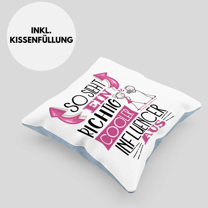 Influencer Kissen mit Füllung 40x40 Geschenk So Sieht Ein RIchtig Cooler Influencer Aus Geschenkidee Lustiger Spruch Geburtstag (Grau) Blau Trendation