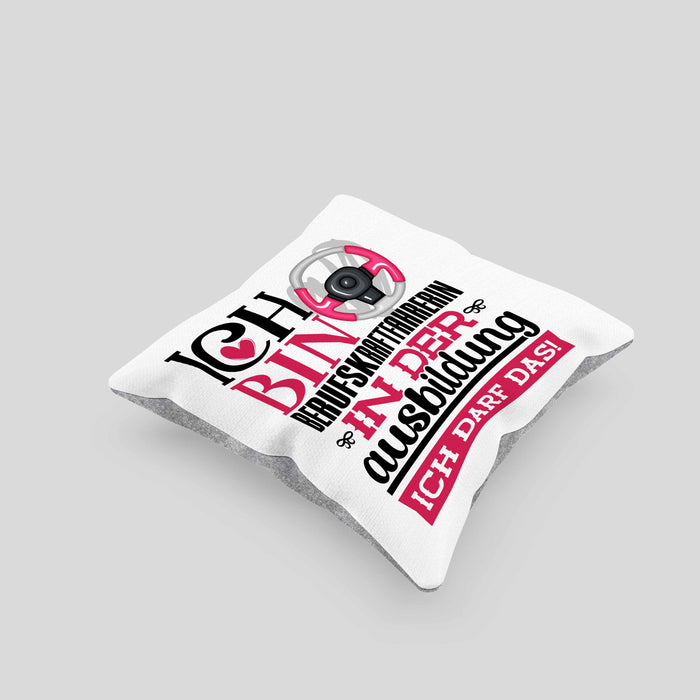 Berufskraftfahrerin Ausbildung Start Geschenk Kissen mit Füllung 40x40 Ich Bin Berufskraftfahrerin In Der Ausbildung Ich Darf Das Geschenkidee (Grau) Grau Trendation