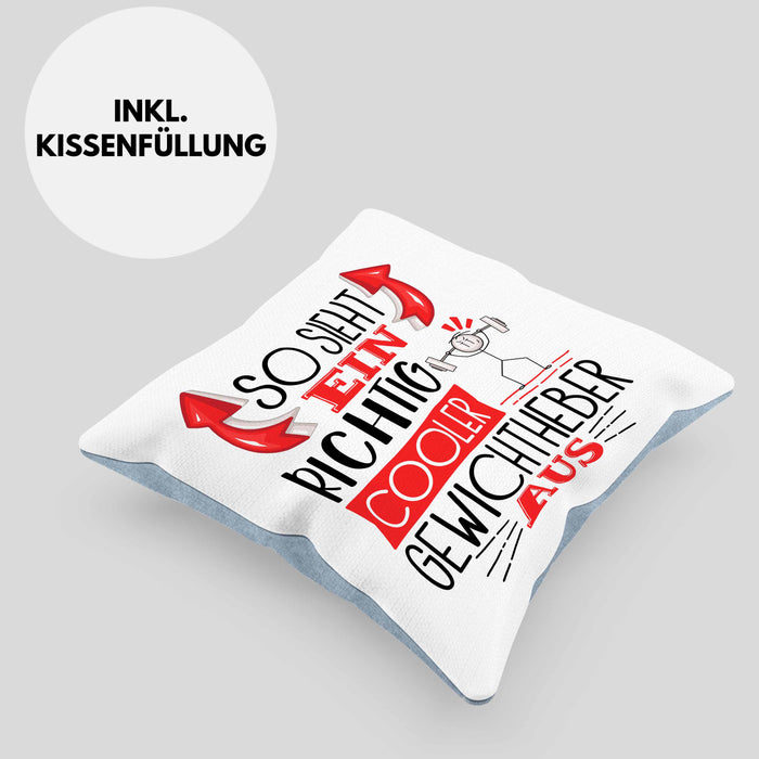 Gewichtheber Kissen mit Füllung 40x40 Geschenk So Sieht Ein Richtig Cooler Gewichtheber Aus Geschenkidee Spruch Lustig (Grau) Blau Trendation