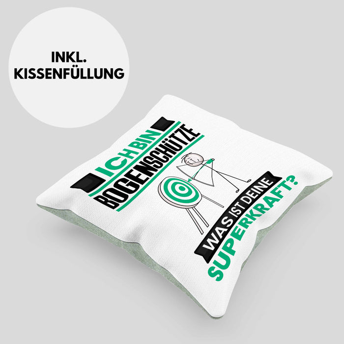 Bogenschütze Kissen mit Füllung 40x40 Geschenk für Bogenschütze Geburtstag Lustiger Spruch Was Ist Deine Superkraft (Grau) Grün Trendation