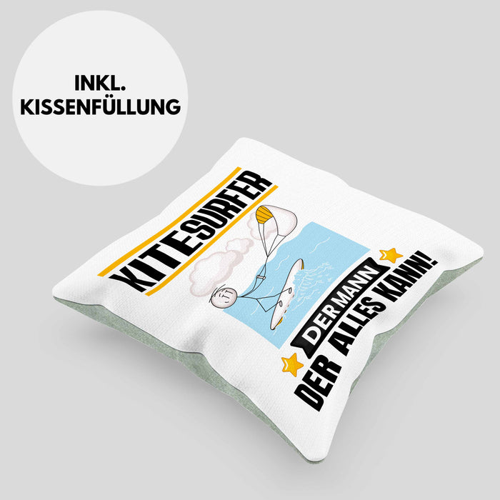Kitesurfer Kissen mit Füllung 40x40 Geschenk für Kitesurfer Der Mann Der Alles Kann Geschenkidee zum Geburtstag (Grau) Grün Trendation