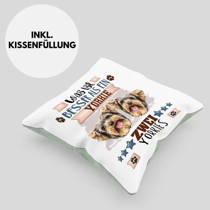 Yorkie Besitzer Kissen mit Füllung 40x40 Geschenk Lustiger Spruch Geschenkidee Was Ist Besser Als Ein Yorkie (Grau) Grün Trendation