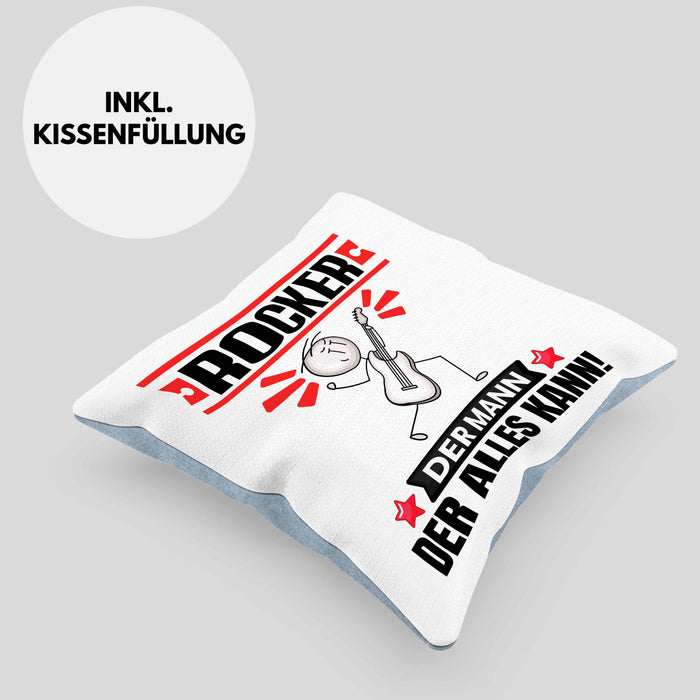 Rocker Kissen mit Füllung 40x40 Geschenk für Rocker Der Mann Der Alles Kann Geschenkidee zum Geburtstag (Grau) Blau Trendation