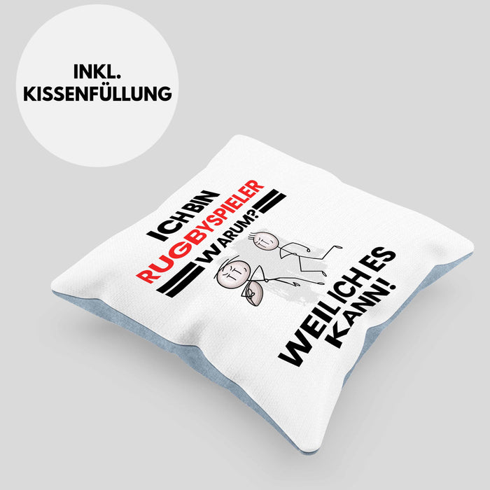 Rugbyspieler Geschenk Kissen mit Füllung 40x40 Lustiger Spruch Ich Bin Rugbyspieler Warum Weil Ich Es Kann Geschenkidee Bester Rugbyspieler Geburtstag (Grau) Blau Trendation