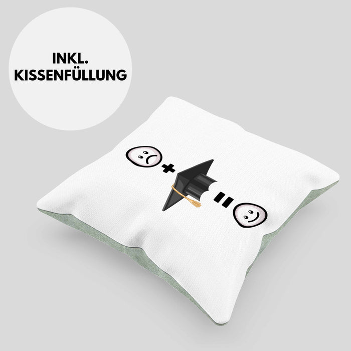 Abschluss Kissen mit Füllung 40x40 Geschenk für Bestandene Prüfung Abitur Bacherlor Master Lustige Geschenkidee :( + Abschluss = :) Geburtstag (Grau) Grün Trendation