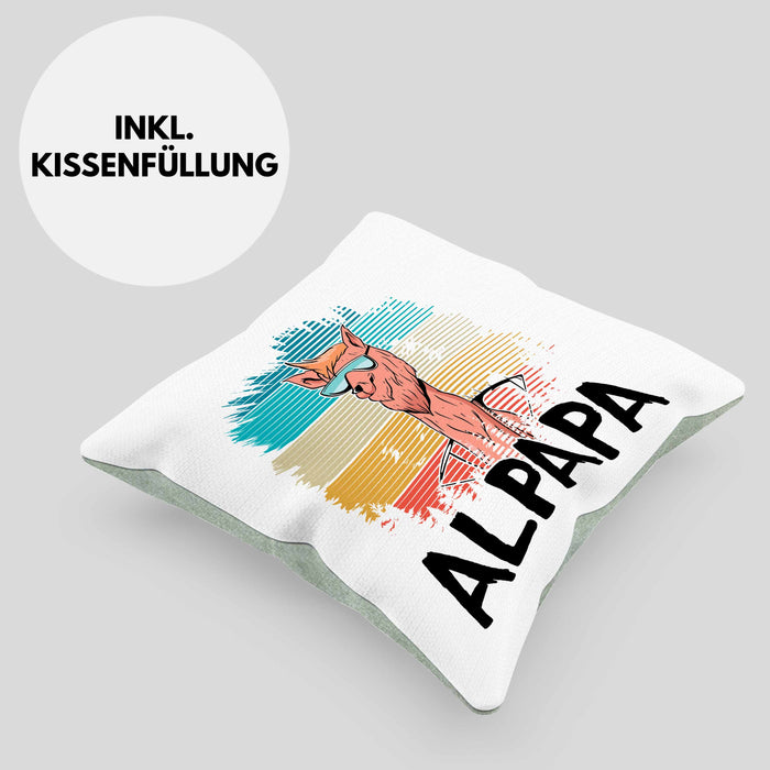 Vater Papa Kissen mit Füllung 40x40 Gschenk Alpaka Llama Alpapa Geschenkidee Spruch für Vater zum Vatertag (Grau) Grün Trendation