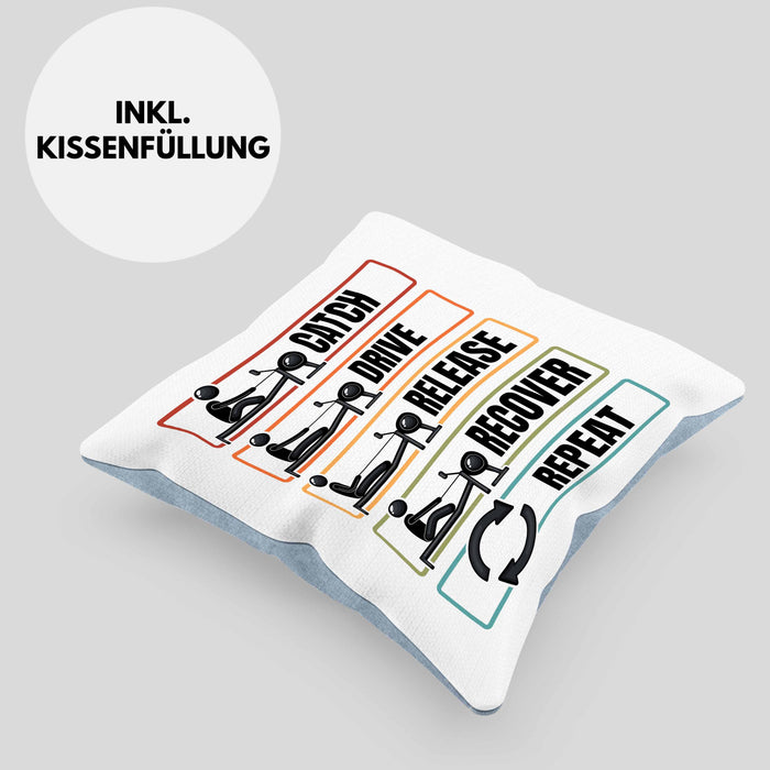 Rudern Kissen mit Füllung 40x40 Geschenk Catch Drive Release Recover Repeat Geschenkidee Ruderer (Grau) Blau Trendation