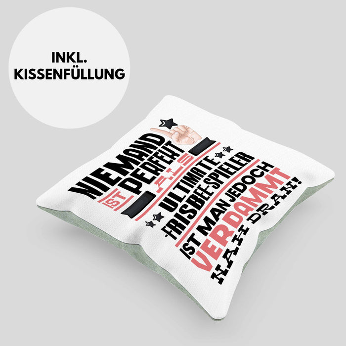 Ultimate-Frisbee-Spieler Geschenk Kissen mit Füllung 40x40 Lustige Geschenkidee für Ultimate-Frisbee-Spieler Geburtstag Niemand Ist Perfekt Aber Als Ultimate-Frisbee-Spieler Ist Man Nah Dran (Grau) Grün Trendation
