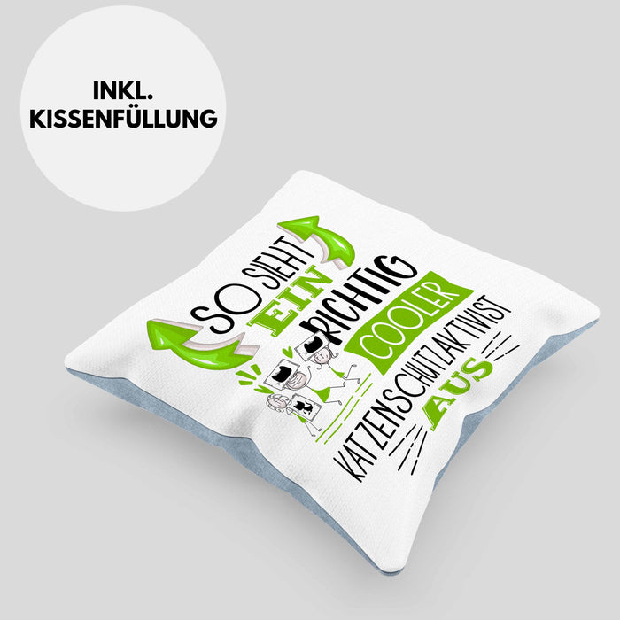 Katzenschutzaktivist Kissen mit Füllung 40x40 So Sieht Ein Richtig Cooler Katzenschutzaktivist Aus Geschenk Lustiger Spruch Geschenkidee (Grau) Blau Trendation
