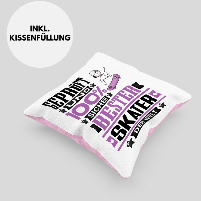 Skater Geschenk Lustiger Spruch für Skater Geschenkidee Bester Skater Der WeltKissen mit Füllung 40x40 (Grau) Rosa Trendation