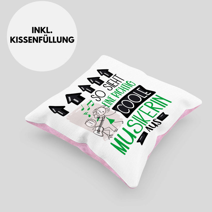 Musikerin Geschenk Kissen mit Füllung 40x40 Lustig Geschenkidee für Musikerin Geburtstag So Sieht Eine Richtig Coole Musikerin Aus Frauen Spruch (Grau) Rosa Trendation