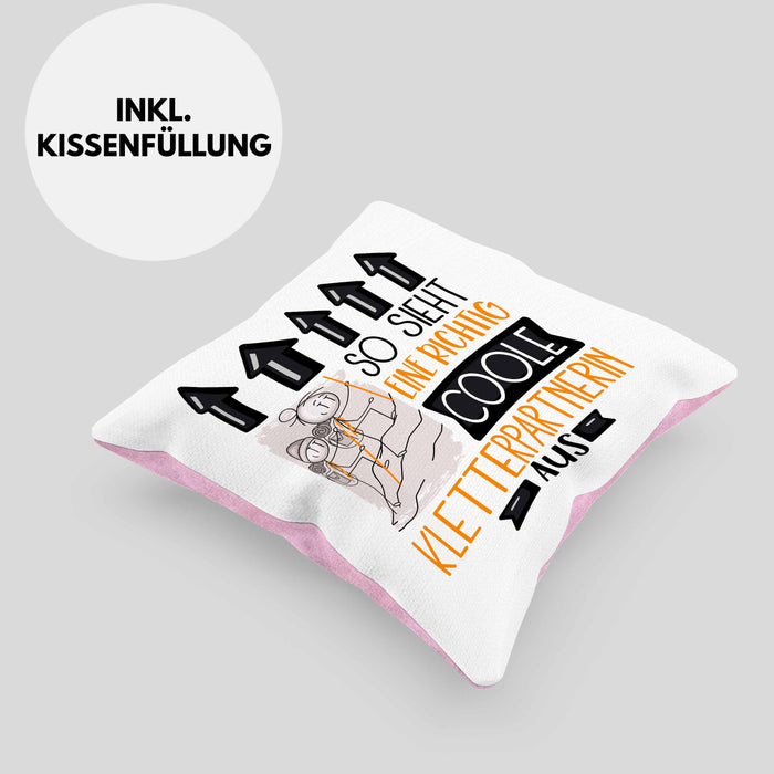 Kletterpartnerin Geschenk Kissen mit Füllung 40x40 Lustig Geschenkidee für Kletterpartnerin Geburtstag So Sieht Eine Richtig Coole Kletterpartnerin Aus Frauen Spruch (Grau) Rosa Trendation